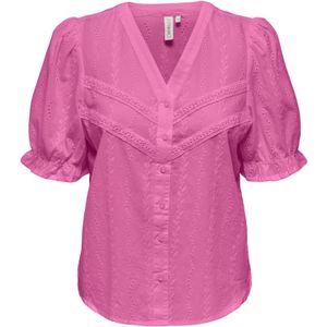 Only - Onlfrida SS V-neck Button Top - Blouse - Strawberry Moon