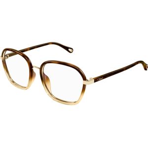 Chloé Vrouw CH0309O 002 Optische monturen Bio-geïnjecteerd Havana Transparant Kwadraat