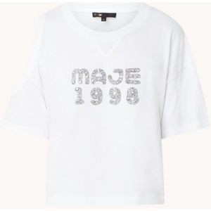 Maje Cropped T-shirt met cut-out detail en strass
