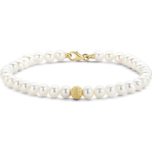 Diamond Point Geelgouden armband witte zoetwaterparel Rivièra