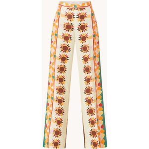 Sandro High waist wide fit pantalon in linnenblend met print