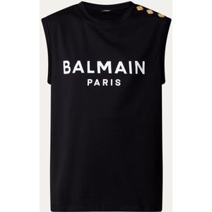 Balmain Mouwloze top met sierknopen en logoprint