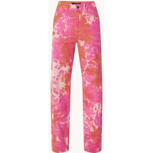 Refined Department High waist straight leg jeans met tie-dye dessin