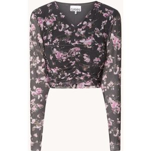 Ganni Semi-transparante crop top van mesh met print