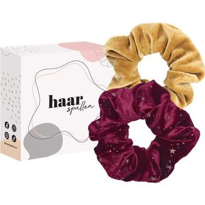 Shine Like A Star Scrunchie Duo Set  - Burgundy Star & Gold