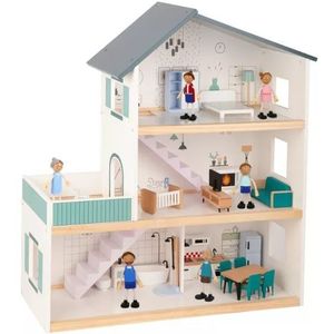 Tooky Toy: poppenhuis met 2 verdiepingen, hout