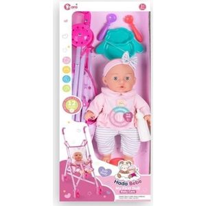 Pop met wagen - 35 cm