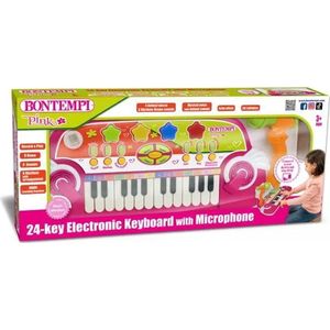 Bontempi: Synthesizer met 24 toetsen en microfoon - roze