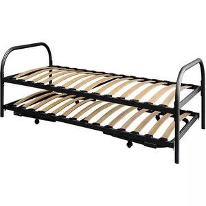 Zinus SmartBase Opklapbed, 160 x 190 cm, hoogte 35 cm, ideaal als logeerbed, met opbergruimte onder het bed, metalen bed, zwart