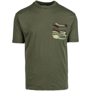 Kinder t-shirt met camouflage borstzak (Maat: M, Kleur: Groen)