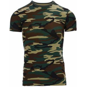 Kinder t-shirt camouflageprint - Woodland (Kleur: Woodland, Maat: 110-116)