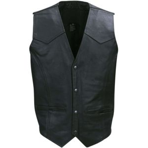 Zwart Biker vest zonder opdruk 100% leer (Maat: L)