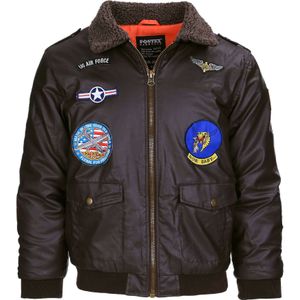 Kinderjas flight jacket - bruin leer (Kleur: Bruin, Maat: XS)