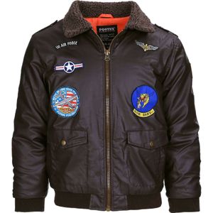 Kinderjas flight jacket - bruin leer (Kleur: Bruin, Maat: L)