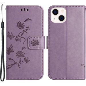 iPhone 15 Hoesje - Coverup Bloemen & Vlinders Book Case - Lila