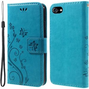 iPhone SE (2022/2020), iPhone 8 / 7 Hoesje - Bloemen & Vlinders Book Case - Blauw