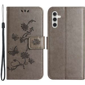 Samsung Galaxy A14 Hoesje - Coverup Bloemen & Vlinders Book Case - Taupe Grijs
