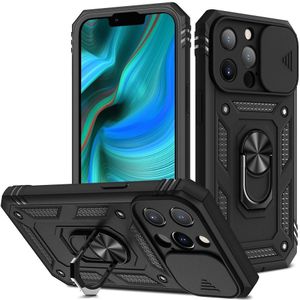 iPhone 13 Pro Hoesje - Coverup Ring Kickstand Back Cover met Camera Shield - Zwart