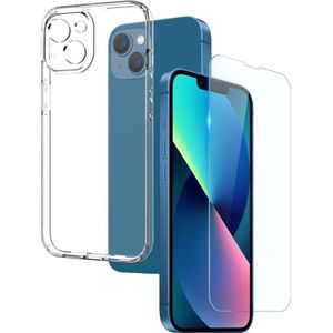 iPhone 13 Hoesje - NORTHJO 2-in-1 CombiDeal - Transparant TPU Hoesje met Glazen Screen Protector - Transparant