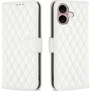 iPhone 16 Hoesje - BINFEN Rhombus Book Case - Wit