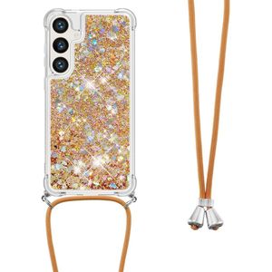 Samsung Galaxy S24 FE Hoesje - Coverup Liquid Glitter Back Cover met Koord - Goud