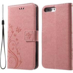 iPhone 8 Plus / 7 Plus Hoesje - Bloemen & Vlinders Book Case - Pink