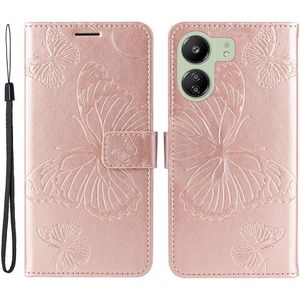 Xiaomi Redmi 13C / Poco C65 Hoesje - Coverup Vlinders Book Case - Rose Gold