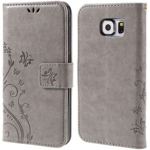 Samsung Galaxy S6 Hoesje - Bloemen & Vlinders Book Case - Grijs