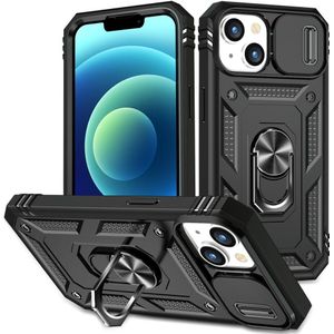 iPhone 15 Hoesje - Coverup Ring Kickstand Back Cover met Camera Shield - Zwart