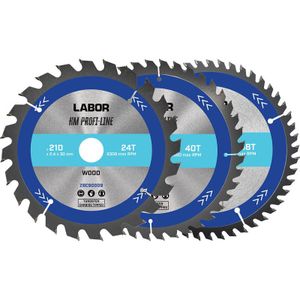 Labor HM cirkelzaagblad hout 210x30x2,2mm - 24,40,48T (3 Stuks)