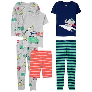 Simple Joys by Carter's Jongens 6-delige Snug Fit katoenen pyjama set pyjamaset, grijs vrachtwagens/groene strepen/marineblauw olifant/oranje strepen, 4 jaar (3-pack), Grijs vrachtwagens/groene
