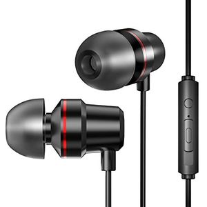 Langbbo In-ear hoofdtelefoon, in-ear bedrade HiFi stereo oortelefoon, magnetische headset met microfoon, 3,5 mm jack hoofdtelefoon voor Xiaomi/Samsung/Huawei enz., 1-01, zwart, klein