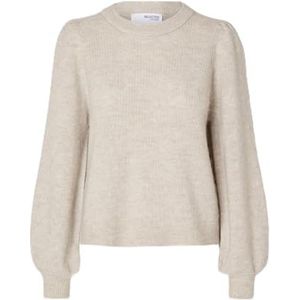 SELECTED FEMME SLFLULU LS Knit Rib O-Neck NOOS, berken/details: melange, XL