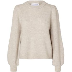 SELECTED FEMME SLFLULU LS Knit Rib O-Neck NOOS, berken/details: melange, XL