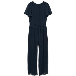 s.Oliver Jumpsuit van chiffon met riem en geplooide broek, Donkerblauw, 134