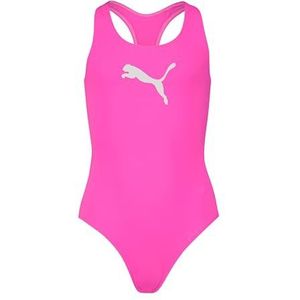PUMA Swim Girls Racerback Zwempak 1P, fluor-roze, 140 cm