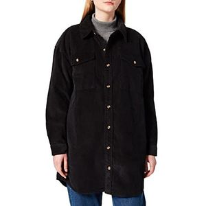 Urban Classics Overshirt voor dames, lange corduroy, hemdjas met twee borstzakken en jaszakken, maat XS tot 5XL, zwart, 5XL