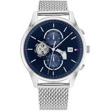 Tommy Hilfiger Analoge multifunctionele quartz horloge voor mannen met zilveren roestvrijstalen mesh armband - 1710504, marineblauw, armband