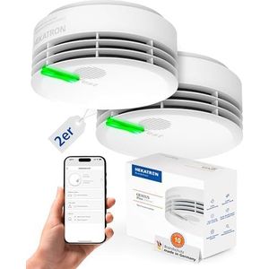 Hekatron Rookmelder Genius Plus Edition – met 10 jaar batterij – testwinnaar Stiftung Warentest – incl. 2 x kleefpad – app ondersteund – rookmelder in wit – meertalig – 2 stuks, zijdemat
