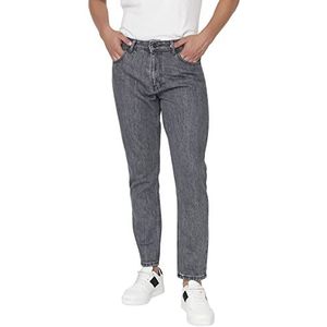 TRENDYOL Herenbroek, hoge tailleband, rechte pijpen, relaxed jeans, Grau, 32
