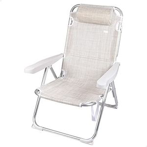 AKTIVE 62641 Strandstoel, inklapbaar, kantelbestendig, crème, 5 standen, robuust en licht, met draaggreep en kussen, maximale belasting 110 kg, afmetingen 48 x 60 x 90 cm, strandstoelen