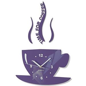 FLEXistYLE Mok Time for Coffee (Tijd voor koffie) Moderne keuken wandklok Milka Violet 3D Romeins, wandklok decoratie