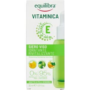 Equilibra Gezicht, revitaliserende vitaminedrups, gezichtsserum met multivitaminecomplex, hoge concentratie, oenothera- en olijfolie, yuzu, geeft klei en elasticiteit, 30 ml