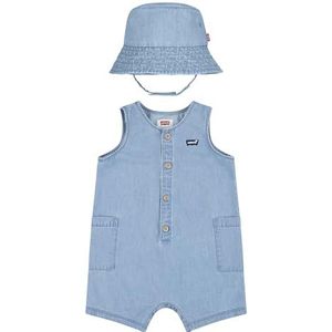 Levi's LVB Denim Romper & Bucket Hat 6EK229 bijpassende jurk, zomerwind, 9 maanden jongens, Zomerwind, 9 Maanden