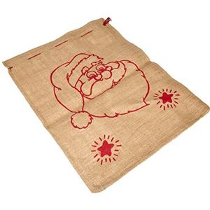 Riffelmacher Santa, 19627, jute zak, afmeting 36 x 48 cm, natuurrood, afsluitbaar, cadeau, tas, verpakking, Kerstmis, Sinterklaas gezicht