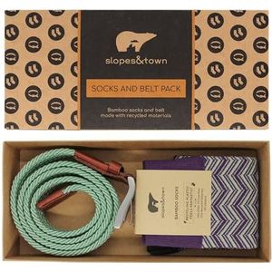 Slopes and Town Heren Gift Box sage Green and Bamboo Socks Belt, EU 41-45, 105 cm, Sage Green, Socks EU 41-45, belt: 105 cm