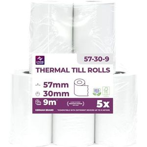 Ec-Cash thermorollen 57mm x 9m x 12mm - kassarollen - thermopapier - bonrollen voor bankcomat - kredietkaartlezer (57x30x12) (5 rollen)