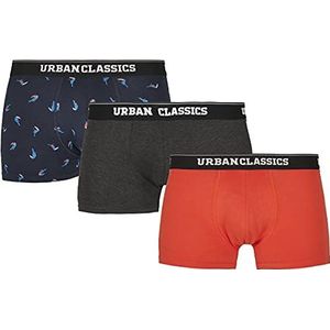 Urban Classics Heren boxershorts Snowman Christmas Boxer, 3-pack kerstonderbroeken voor mannen, maten S - 5XL, Bird Aop+ Boxer Orange + Cha, XL
