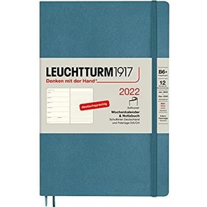 LEUCHTTURM1917 363575 Wekelijkse kalender & notitieboek 2022 Softcover Paperback (B6+), 12 maanden, steenblauw, Duits blauw (steenblauw)