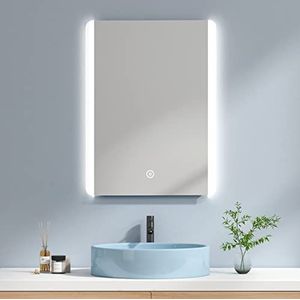 EMKE Badkamerspiegel, led, 60 x 80 cm, spiegel met touch-schakelaar + ledverlichting + anti-condens, wit licht 6500 K
